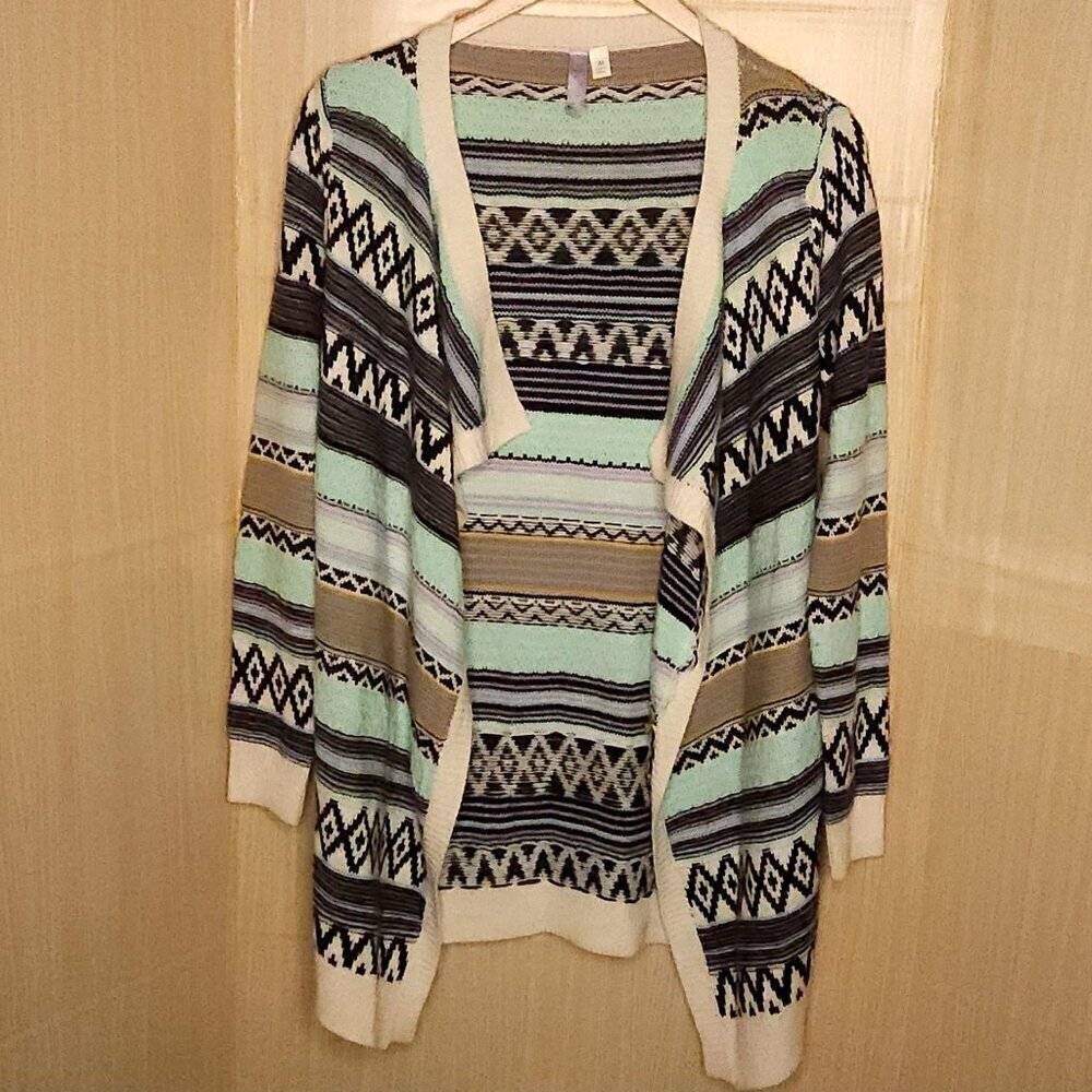 Alya Navy Blue Teal Southwestern Open Cardigan Medium